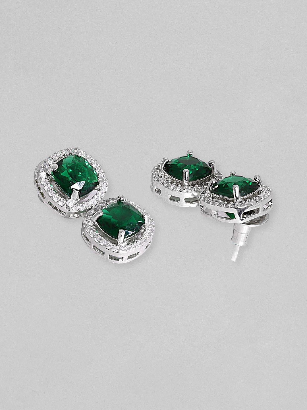 Rubans Rhodium Plated Premium White &amp; Emerald Zircons Necklace Set. Necklace Set