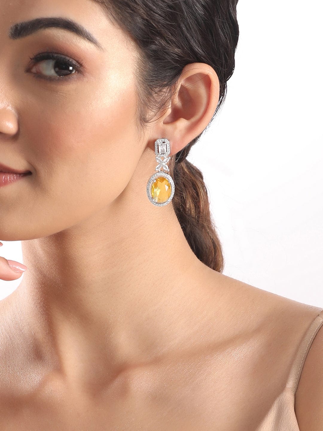 Buy DESIGNER GOLD AND WHITE DANGLE EARRINGS Online  Odette