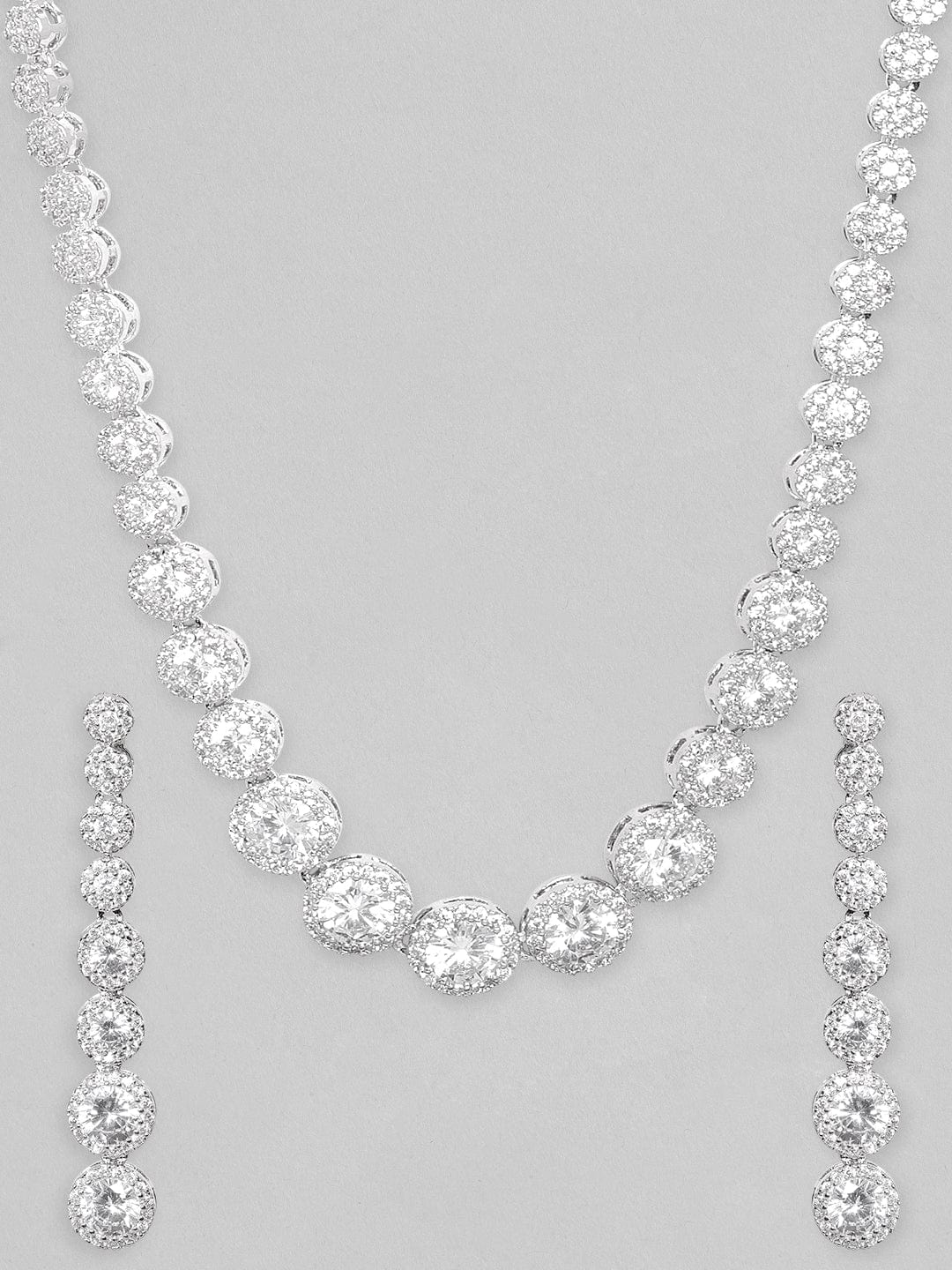 Rubans Rhodium Plated Premium White Zircons Necklace Set. Necklace Set
