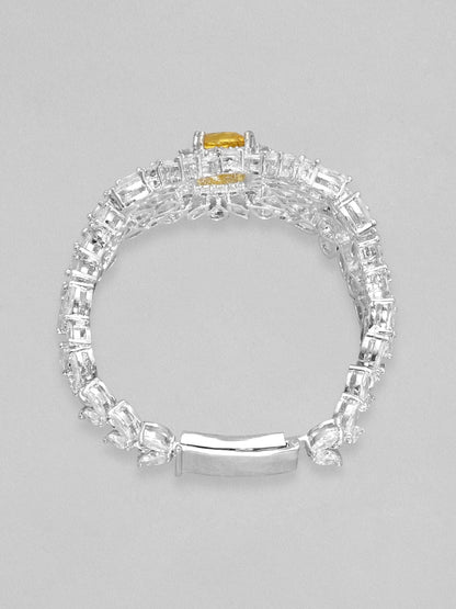 Rubans Rhodium Plated Premium Yellow Sapphire Zirconia Bracelet. Bangles &amp; Bracelets
