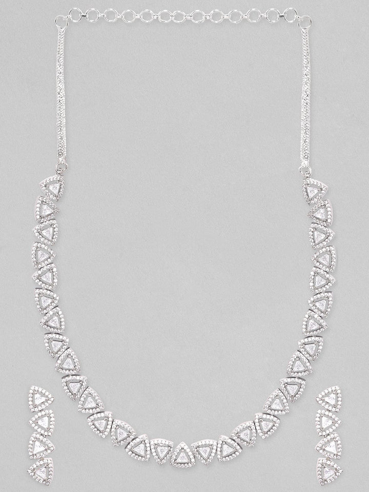 Rubans Rhodium-Plated Premium Zircons Studded Patterned Party Wear Jewellery Set Necklace Set