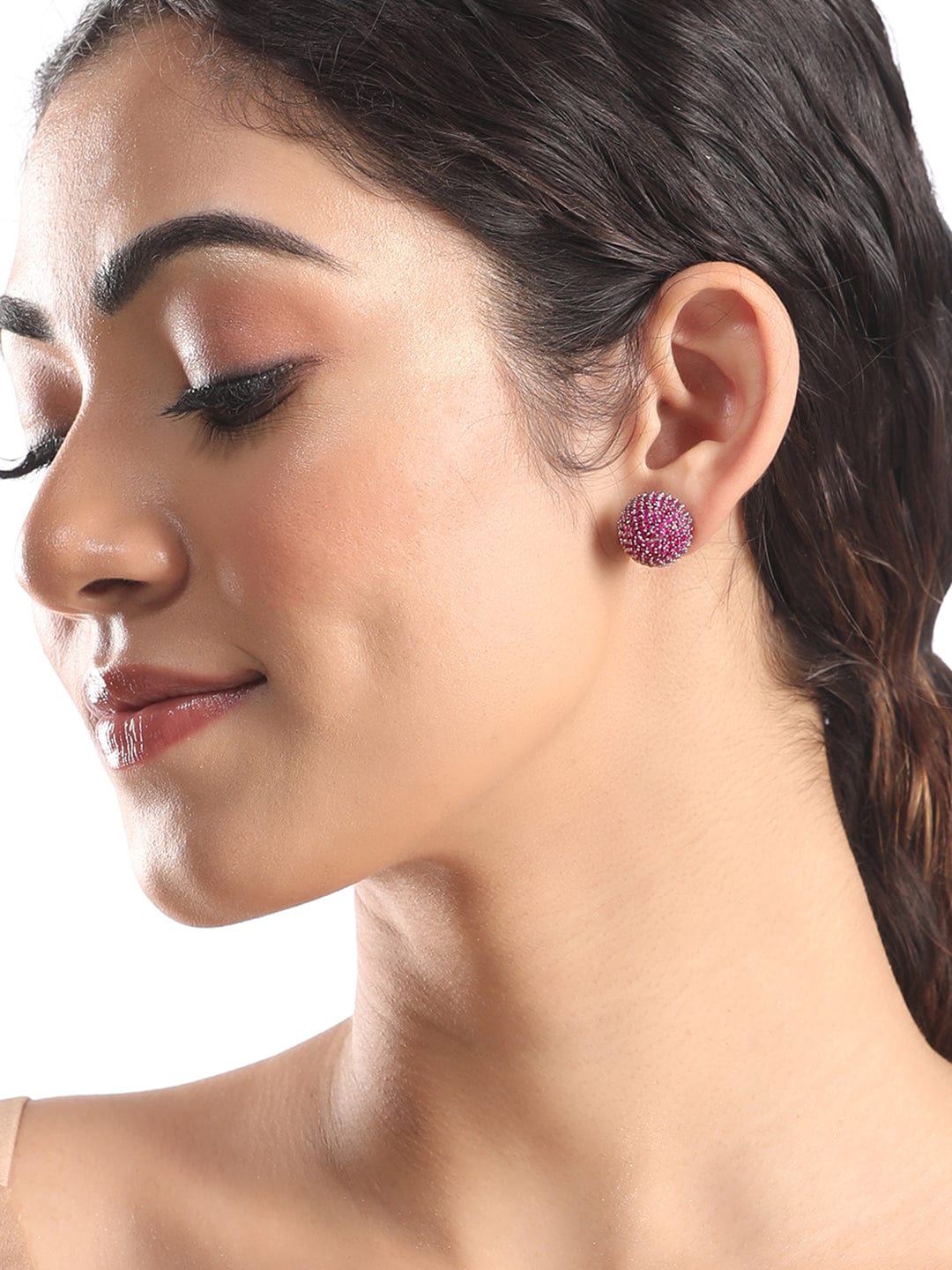 Rubans Rhodium Plated Purple Amethyst Pave Zirconia Stud Earring Earrings