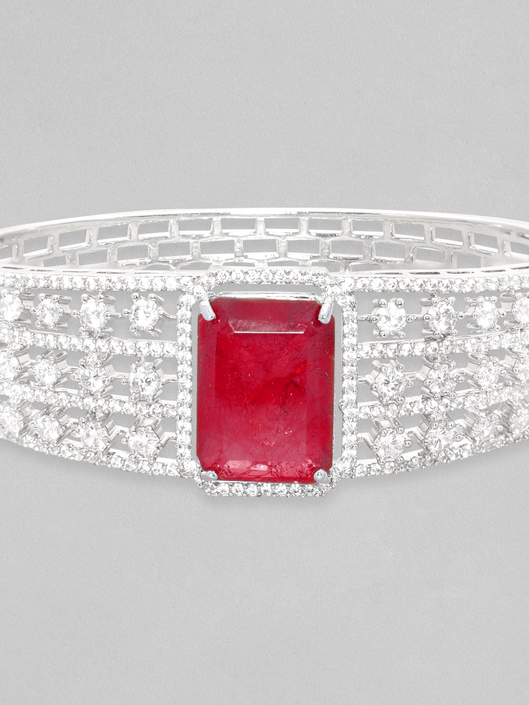 Rubans Rhodium Plated Ruby Red Doublet &amp; Zirconia Statement Bracelet Bracelets