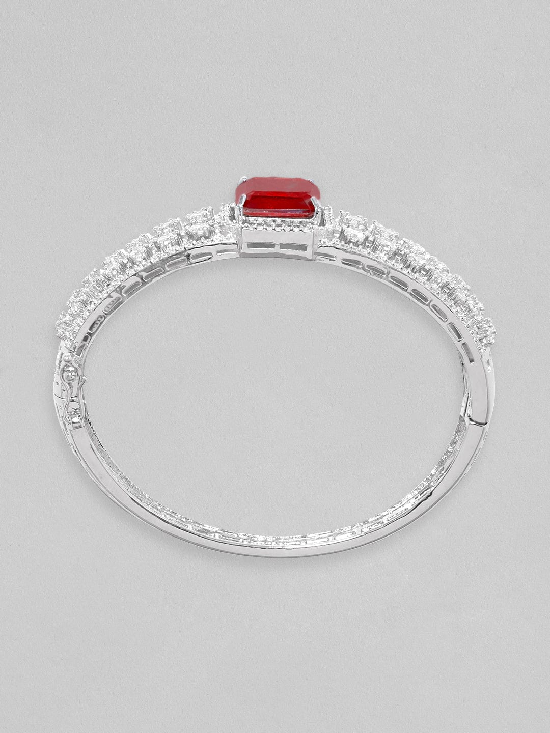 Rubans Rhodium Plated Ruby Red Doublet &amp; Zirconia Statement Bracelet Bracelets