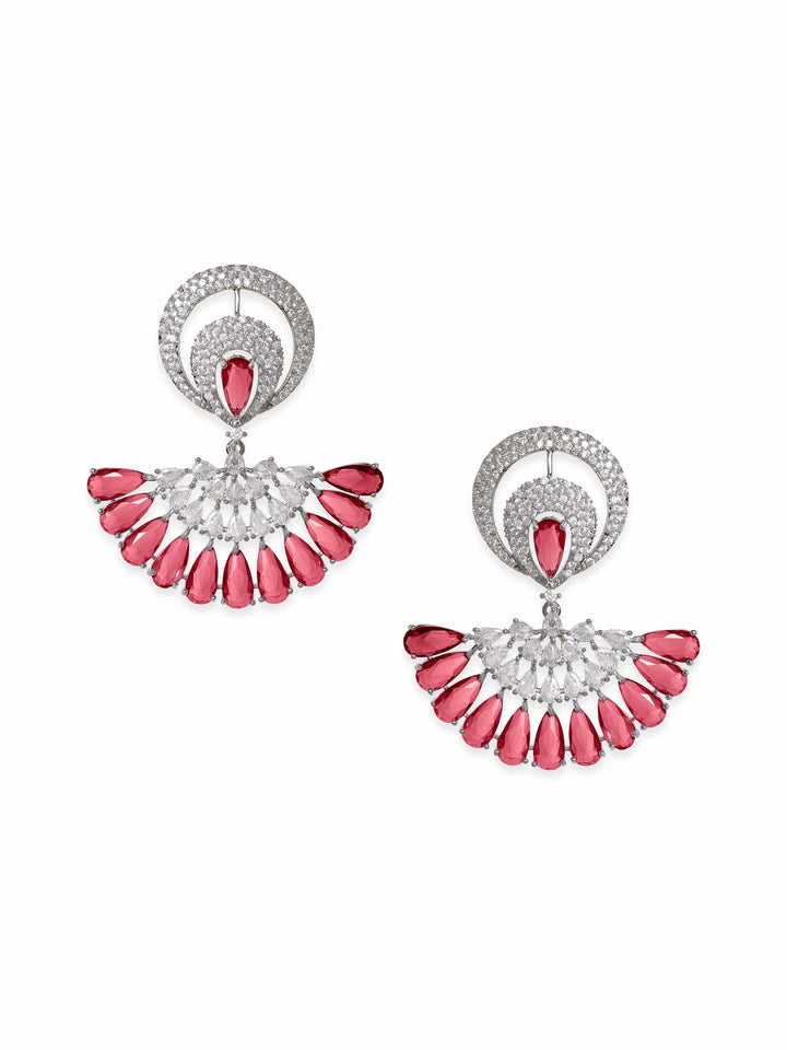 Rubans Rhodium Plated Ruby red Zirconia Studded Chic Dangle Earrings Earrings