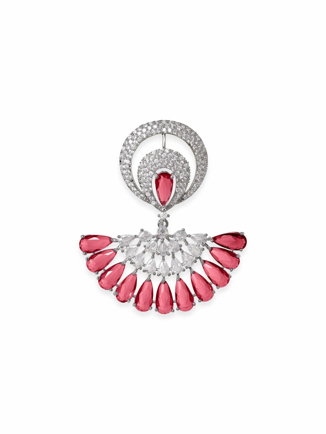 Rubans Rhodium Plated Ruby red Zirconia Studded Chic Dangle Earrings Earrings
