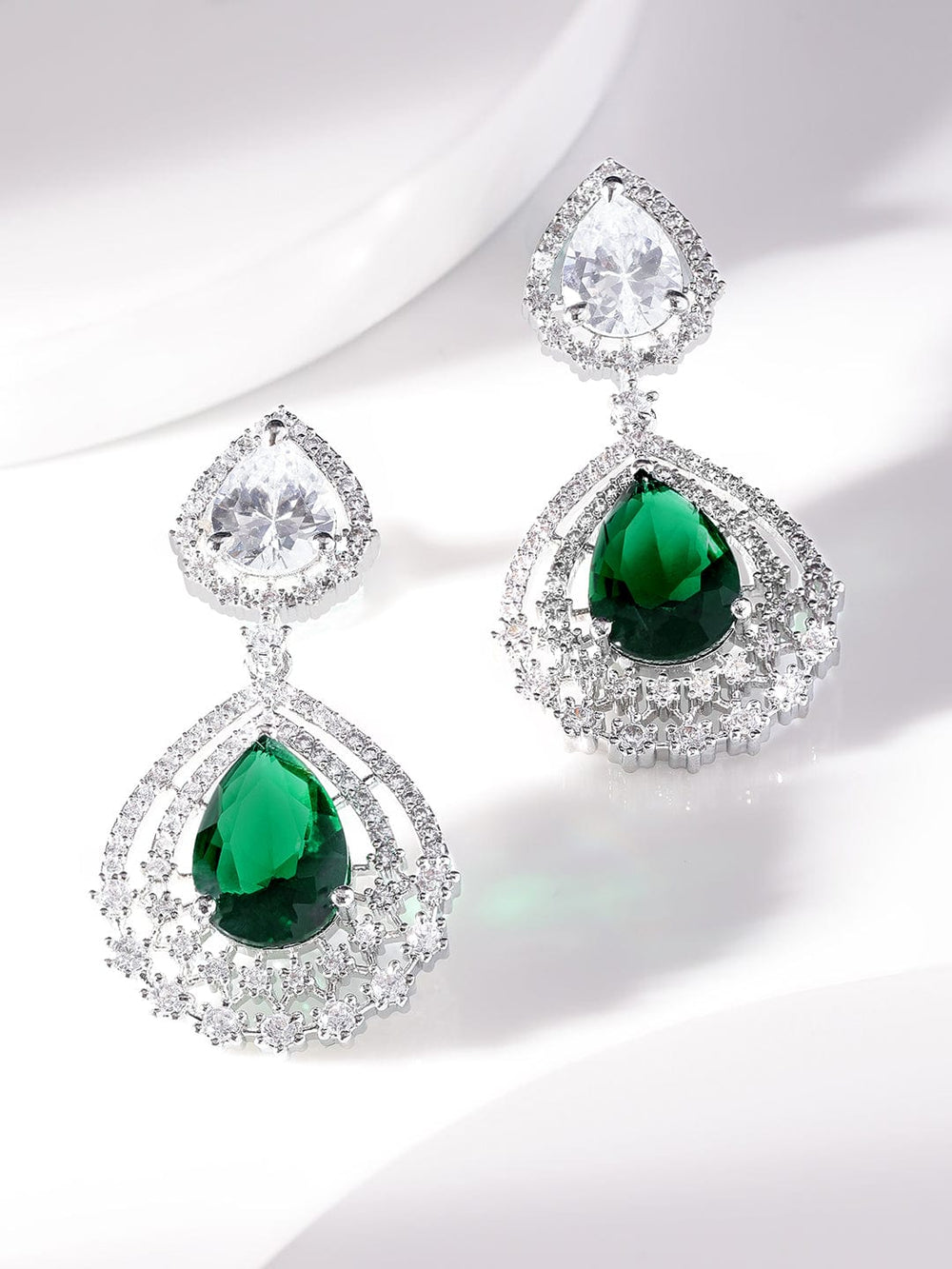 Rubans Rhodium plated Sapphire Green Zirconia Tear drop Chic Earring Earrings