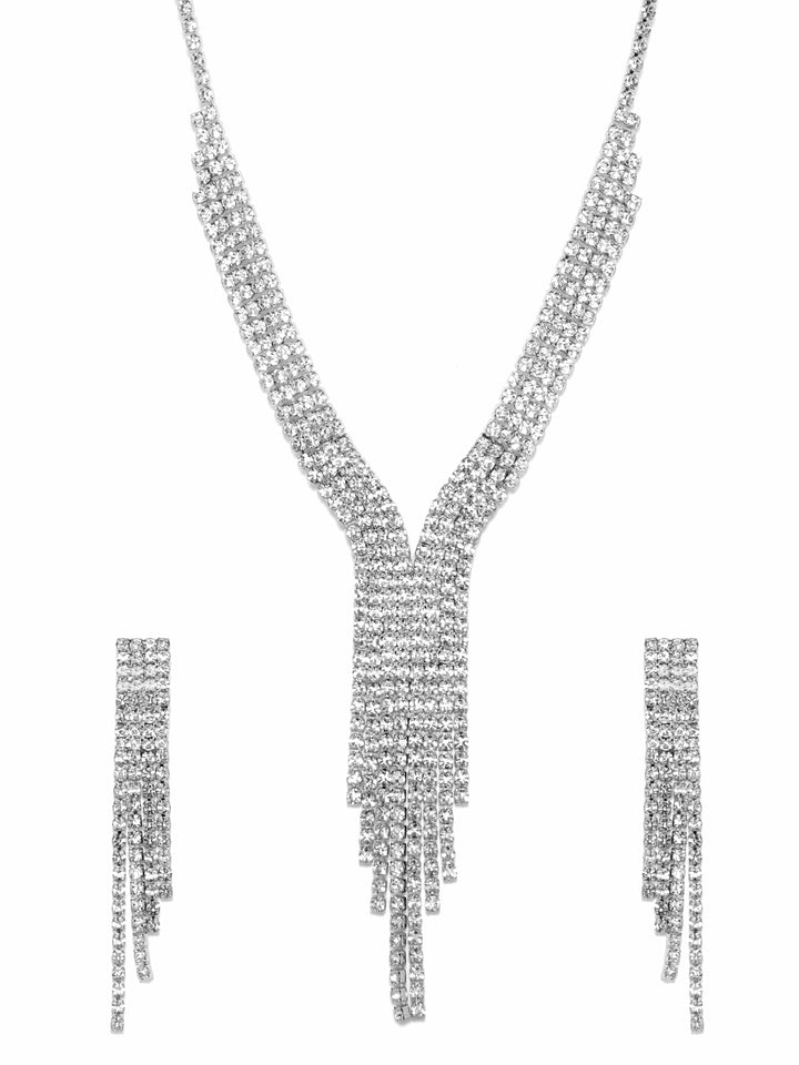 Rubans Rhodium plated Silver Crystal Studded Necklace Set Jewellery Sets
