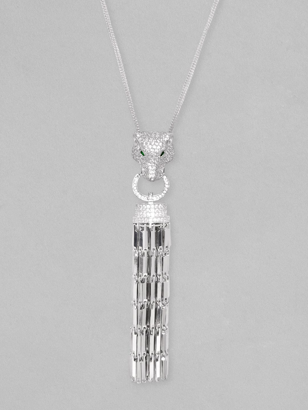 Rubans Rhodium-Plated Star Cut Zirconia Animal Motif Tassels Pendant Necklace. Chain &amp; Necklaces