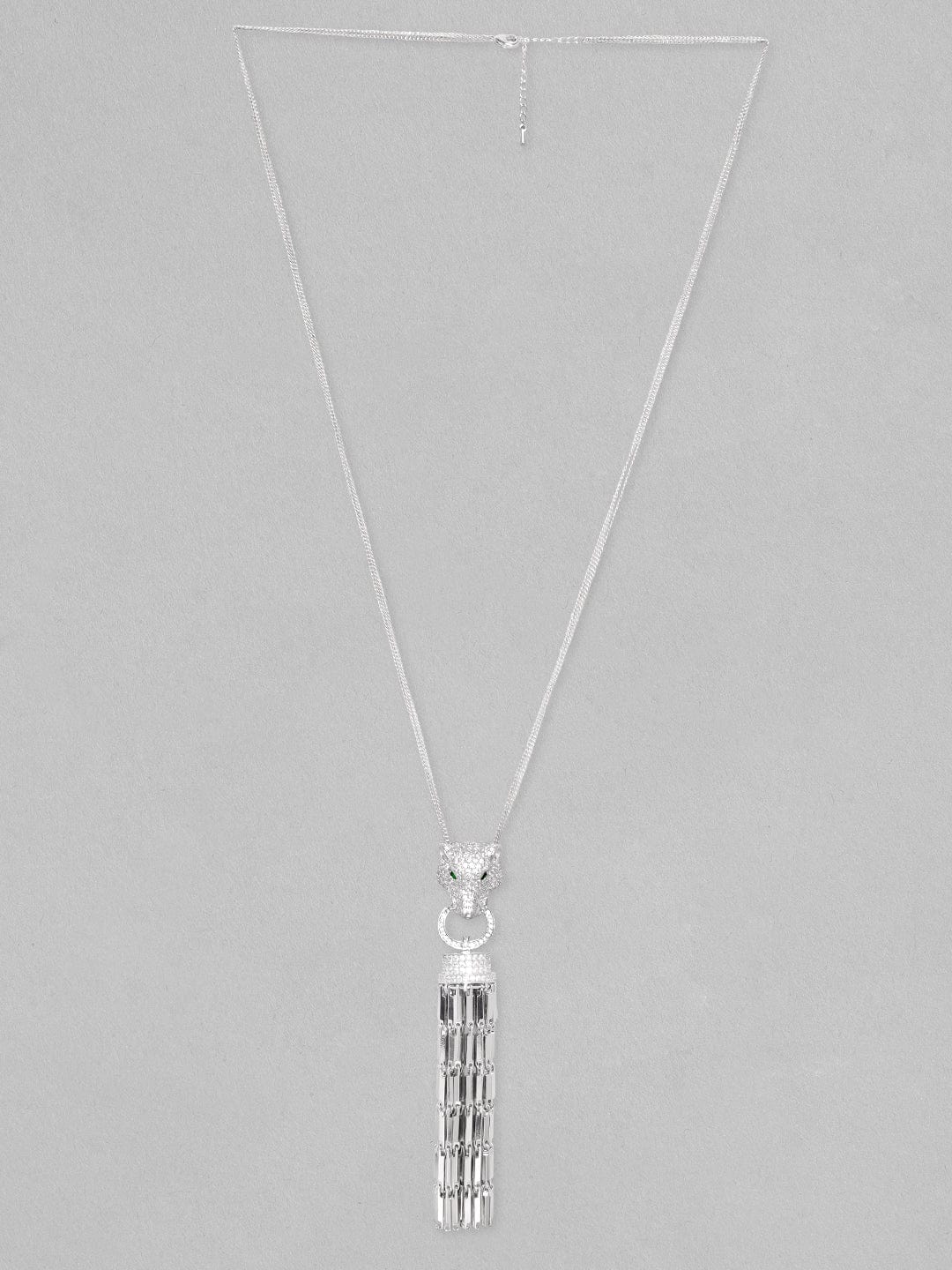 Rubans Rhodium-Plated Star Cut Zirconia Animal Motif Tassels Pendant Necklace. Chain &amp; Necklaces