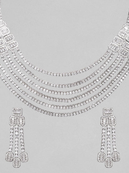 Rubans Rhodium-Plated Star Cut Zirconia Multilayer Jewellery Set. Necklace Set