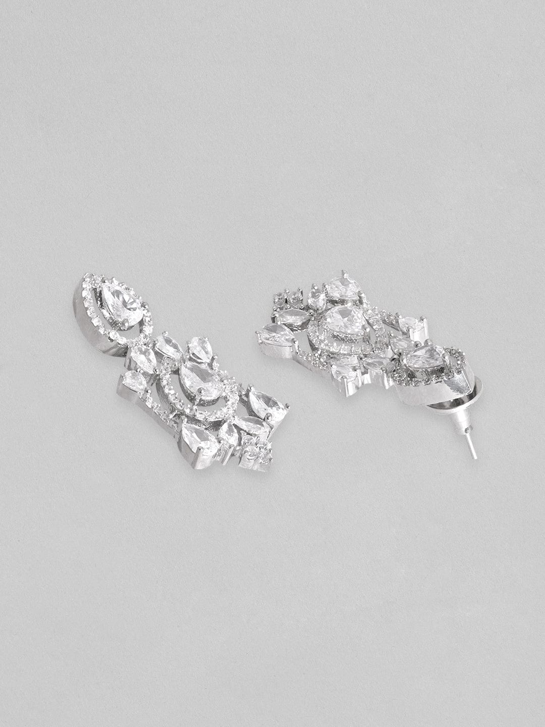 Rubans Rhodium Plated Teardrop Zirconia Studded Necklace Set Necklace Set