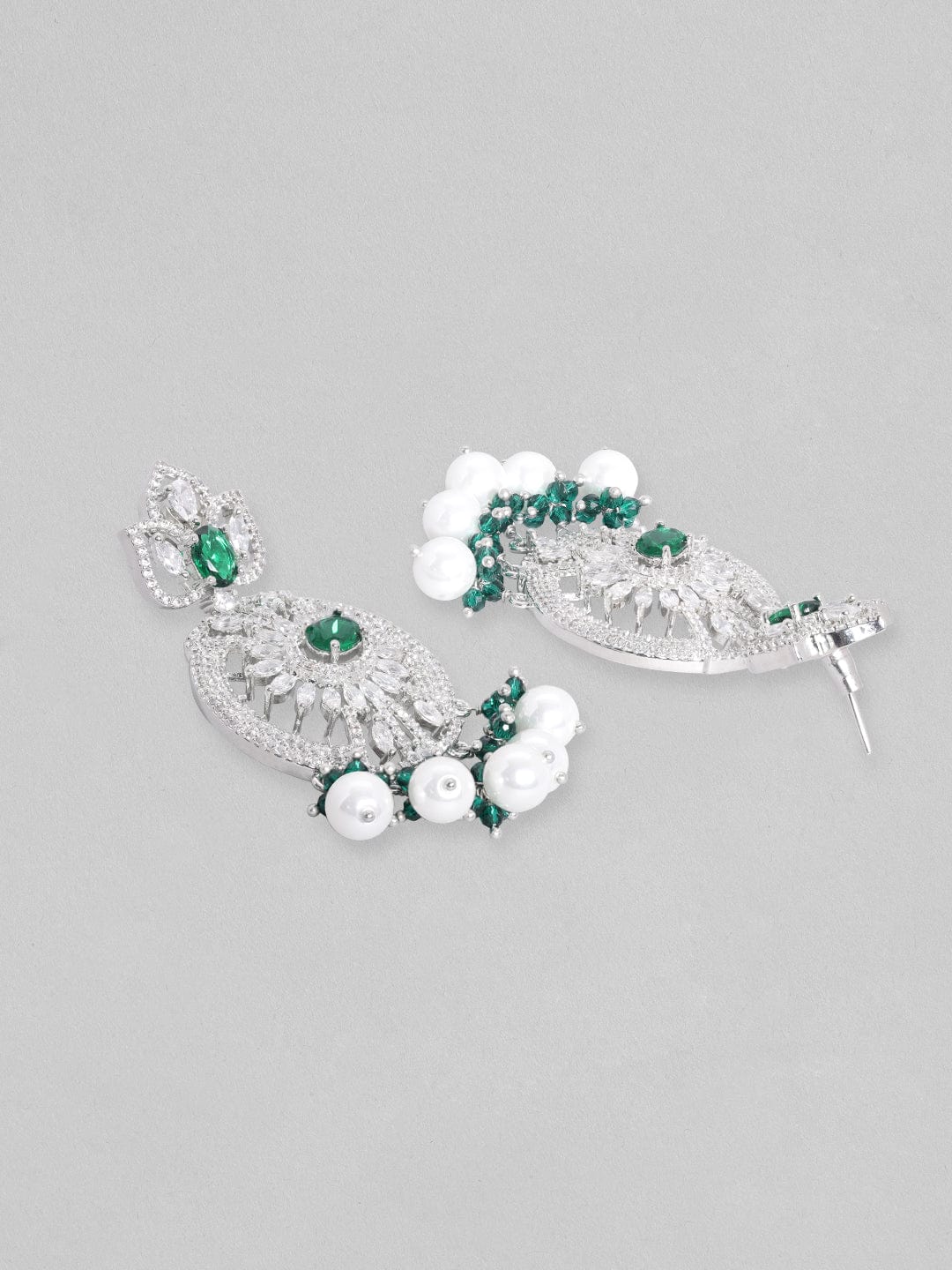 Rubans Rhodium-Plated White &amp; Green Zircons Stones Necklace &amp; Earring Set. Necklace Set