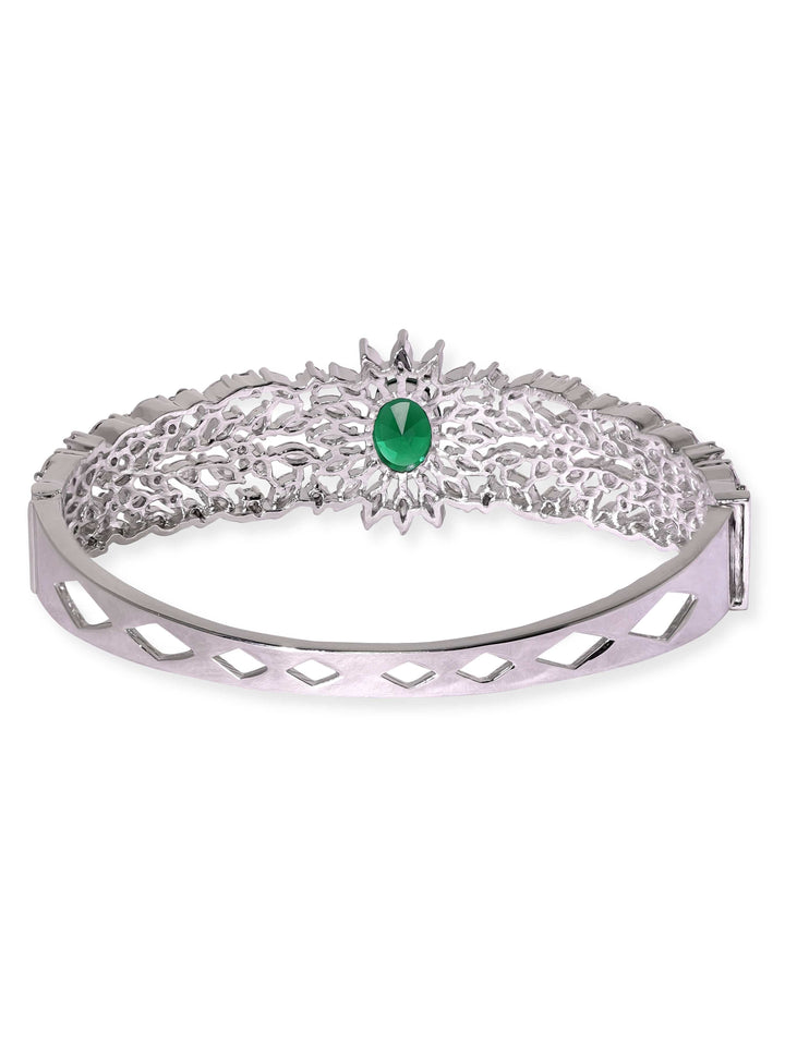 Rubans Rhodium Plated Zirconia and Emerald Studded Bracelet Bangles & Bracelets