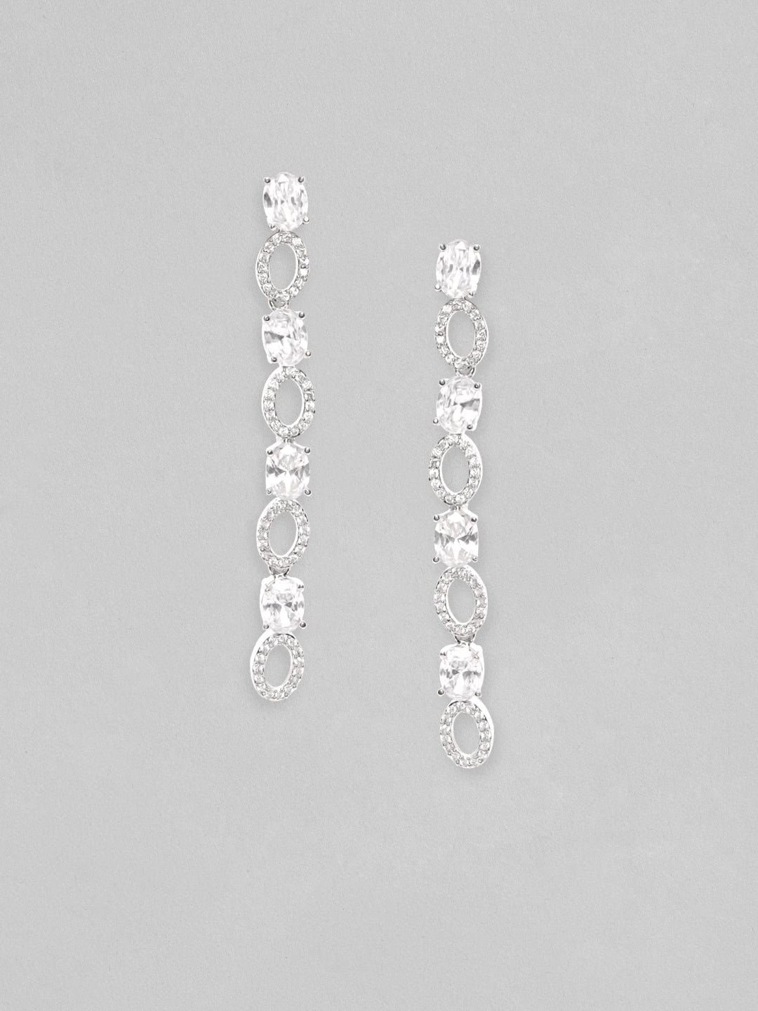 Rubans Rhodium Plated Zirconia Minimal Dangle Earrings Earrings
