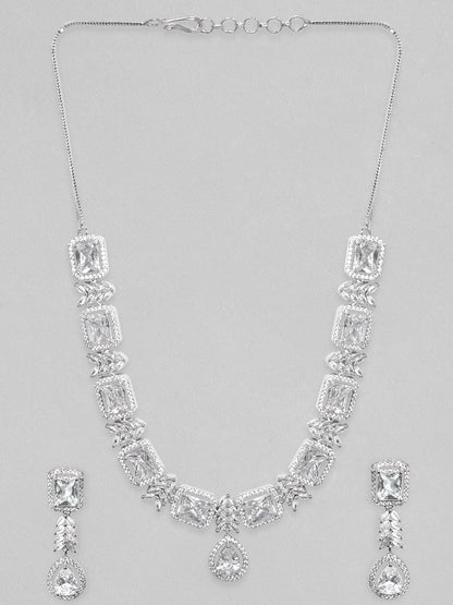 Rubans Rhodium Plated Zirconia Studded Party Wear Necklace Set Necklace Set