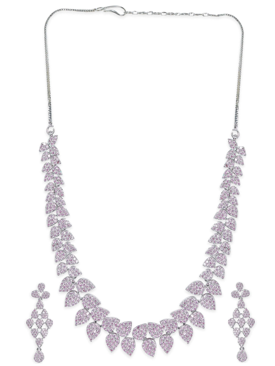 Rubans Rhodium plated Zirconia studded Statement Drop Detail Choker Necklace Set Jewellery Sets