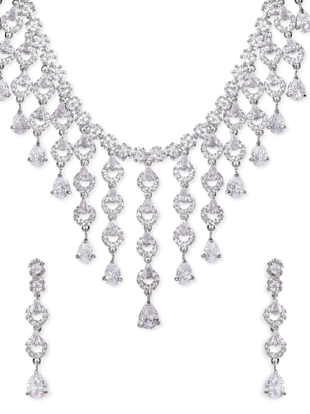 Rubans Rhodium-plated Zirconia studded Tassel mystic Statement Necklace Set Jewellery Sets