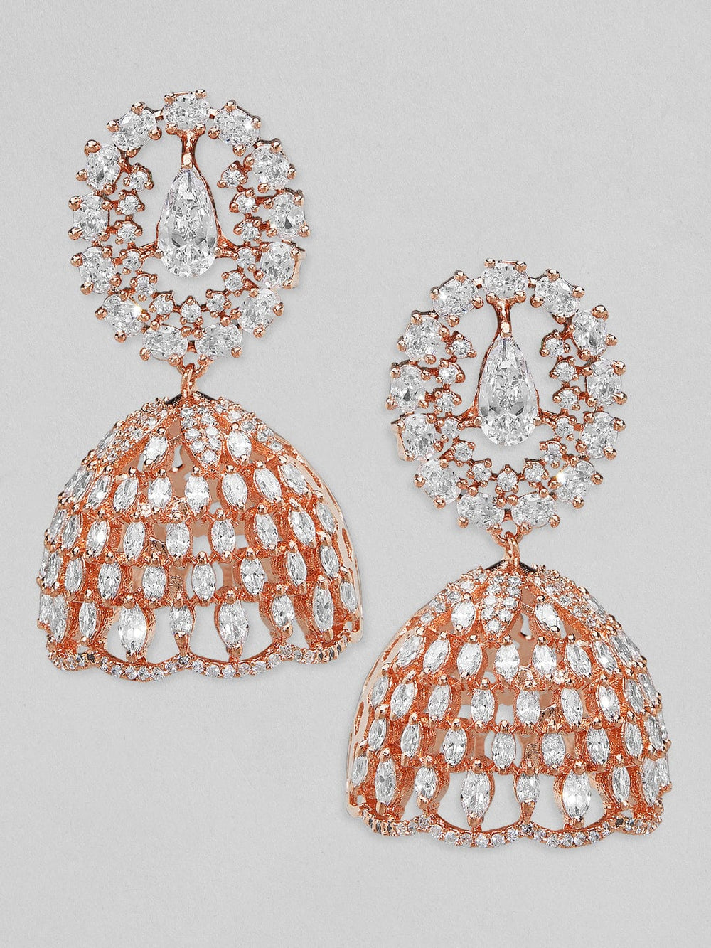 Rubans Rose Gold-Plated AD Studded Jhumka Earrings Earrings