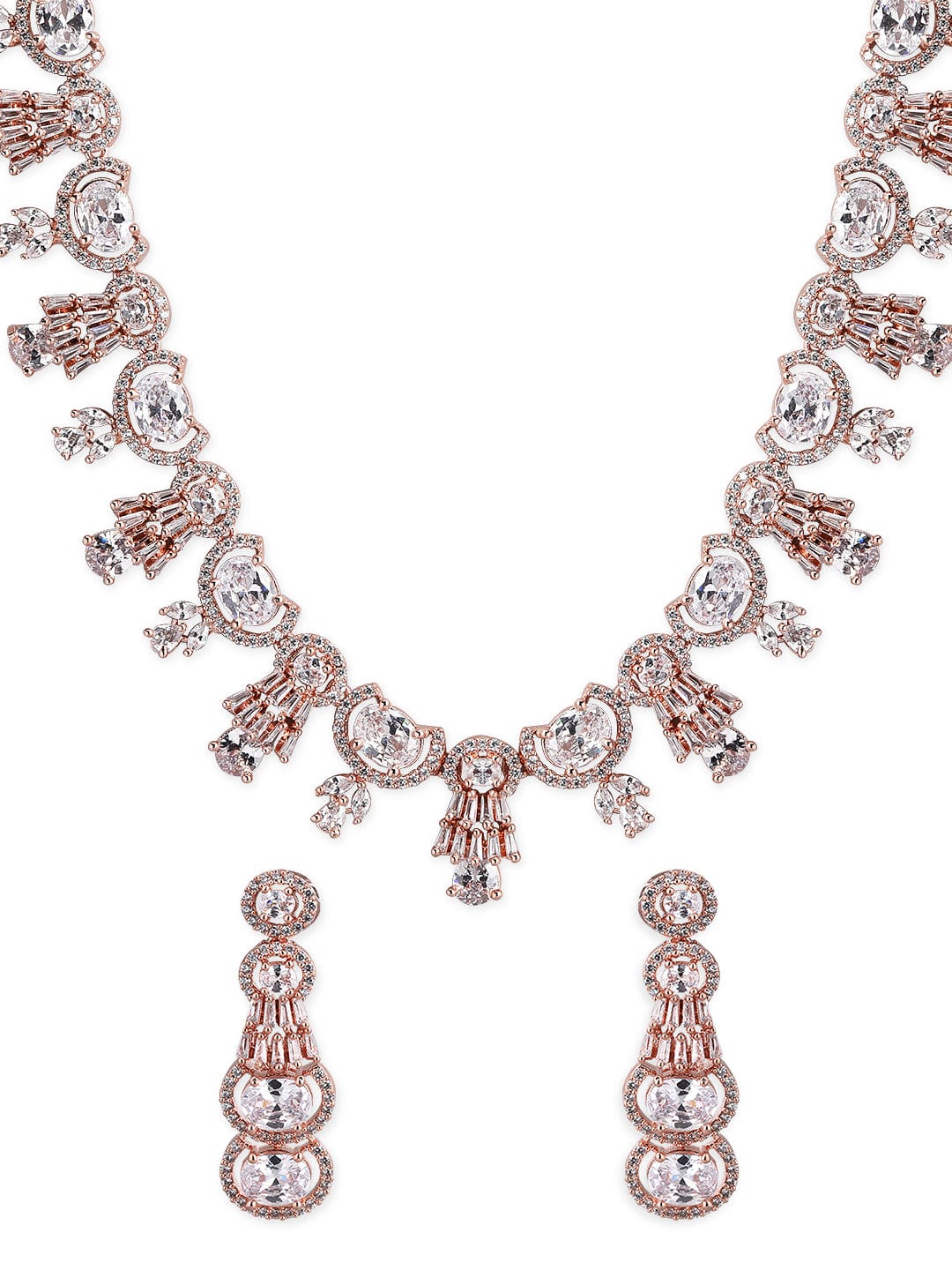 Rubans Rose Gold Plated American Diamond Necklace Set. Necklace Set