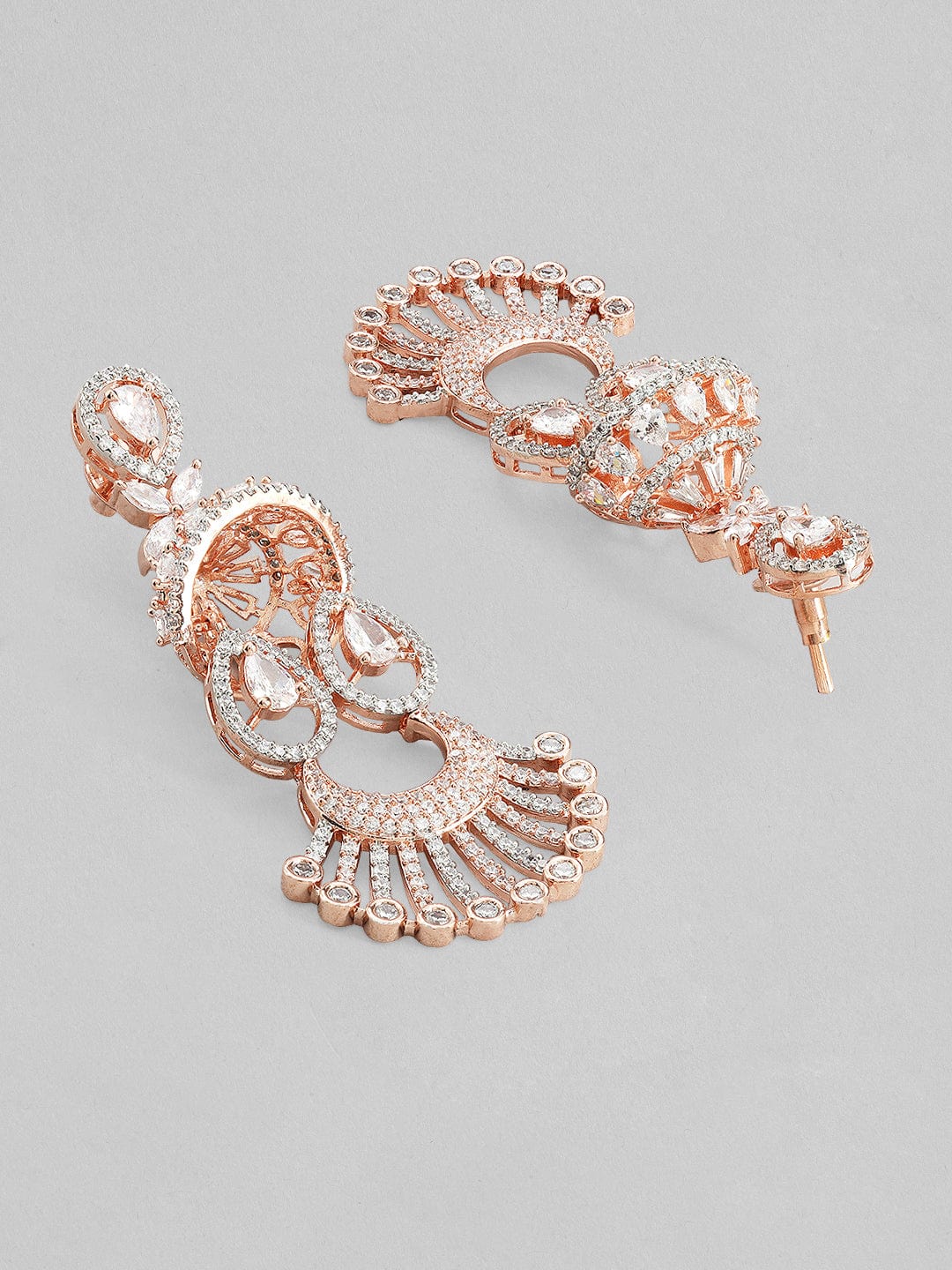 Rubans Rose Gold Plated Drop Earrings With Studded American Stones Earrings
