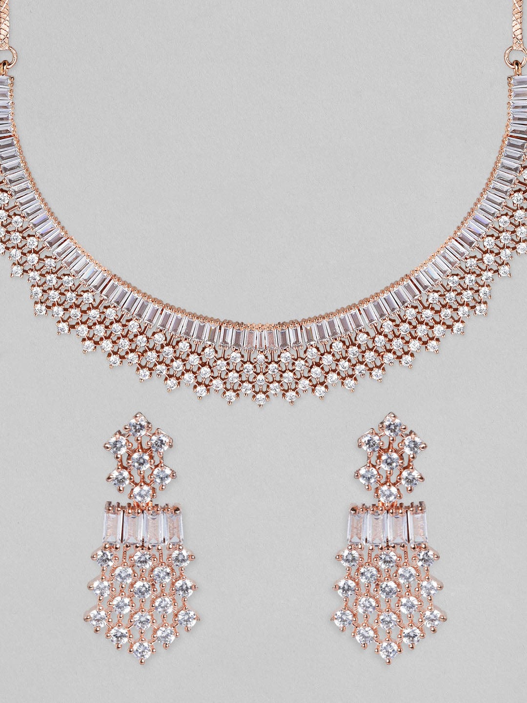 Rubans Rose Gold Plated Handcrafted AD Studded Necklace Set Necklace Set