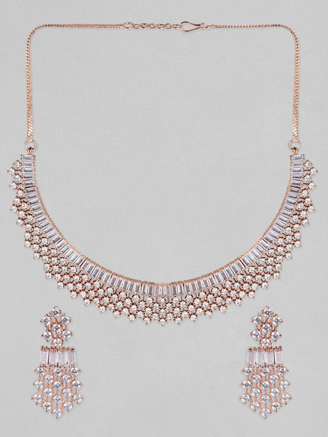 Rubans Rose Gold Plated Handcrafted AD Studded Necklace Set Necklace Set