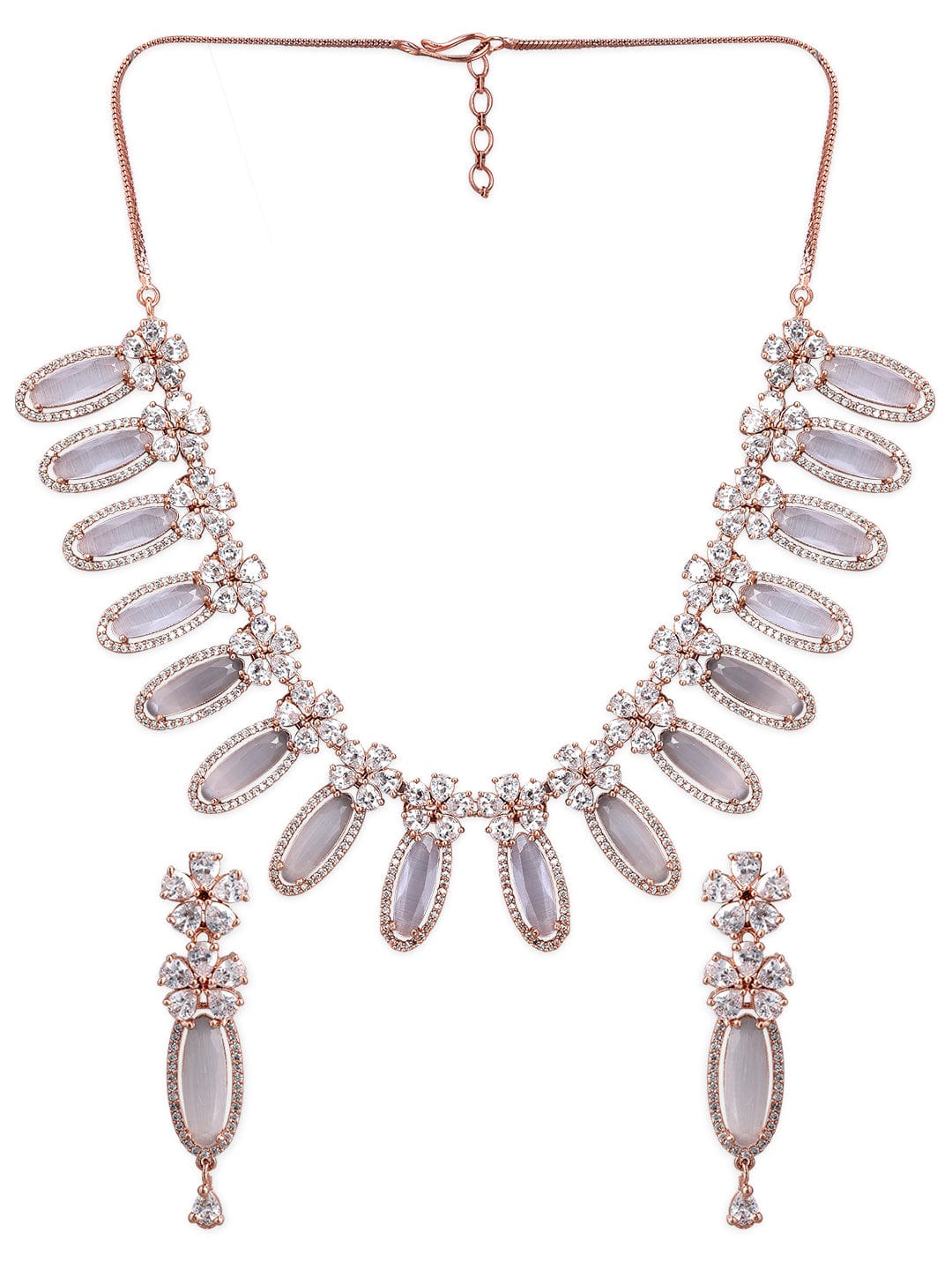 Rubans Rose Gold Plated White Beads American Diamond Necklace Set. Necklace Set