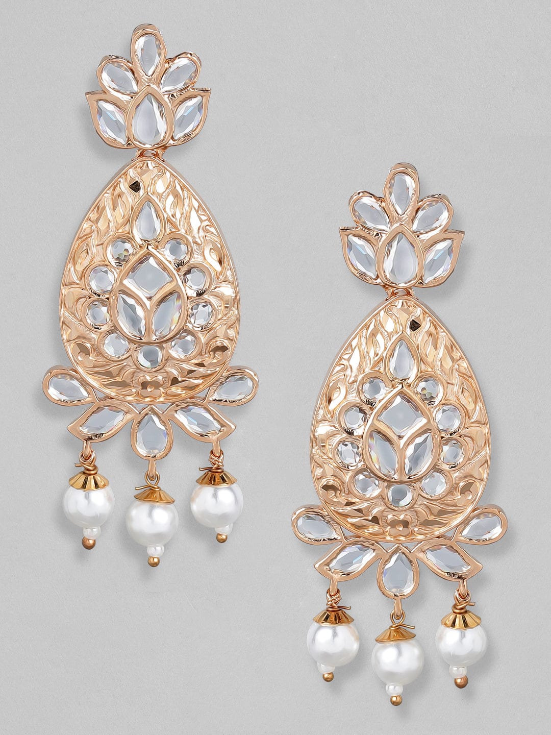 Rubans Rose Gold-Plated &amp; White Teardrop Shaped Drop Earrings Earrings
