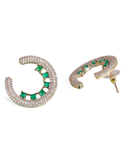 Rubans Rose Gold Plated Zirconia &amp; Green Stone Studded Earrings. Earrings