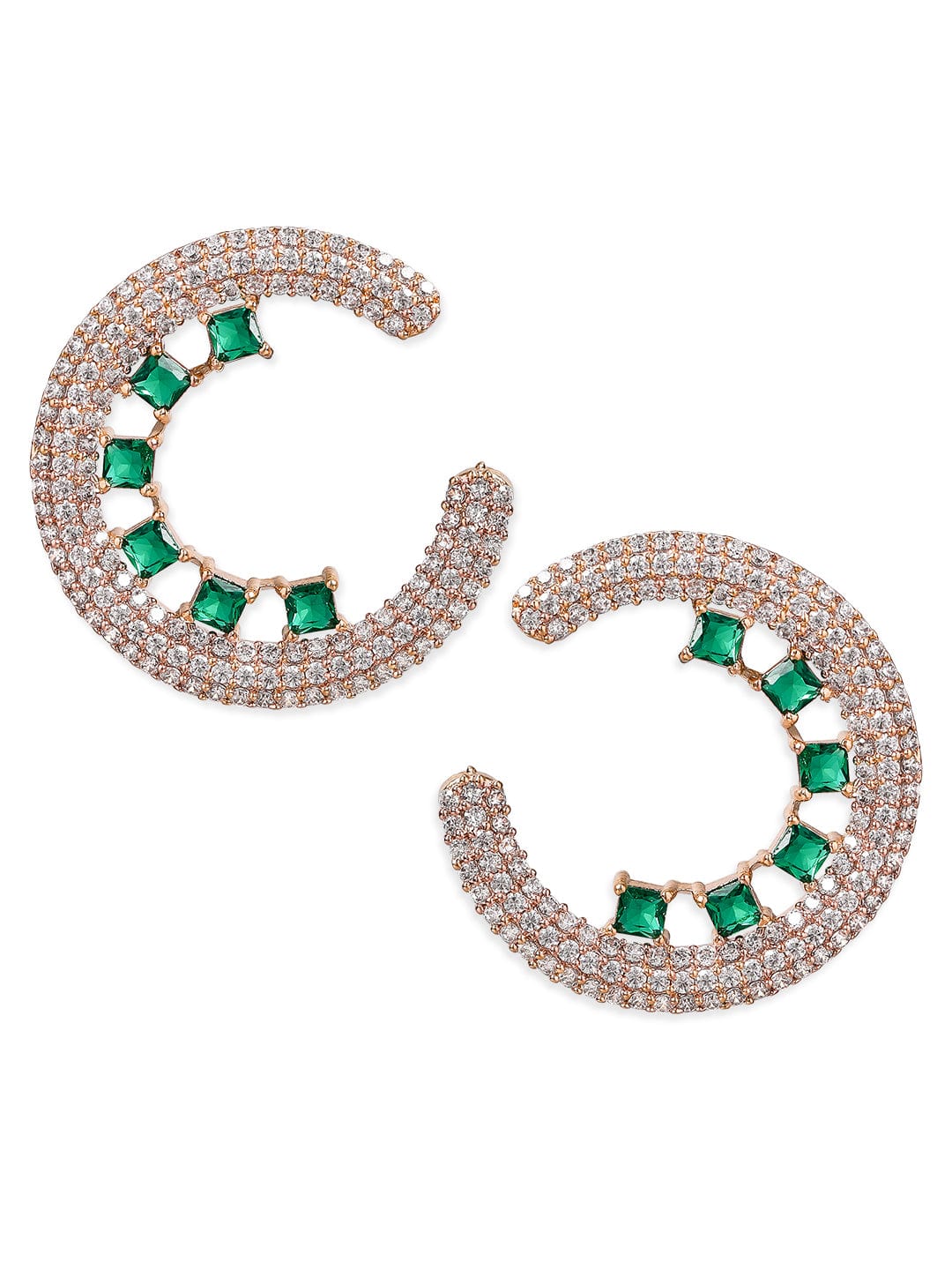 Rubans Rose Gold Plated Zirconia &amp; Green Stone Studded Earrings. Earrings