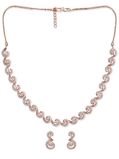 Rubans Rose Gold Plated Zirconia Stone Studded Handcrafted Necklace Set. Necklace Set