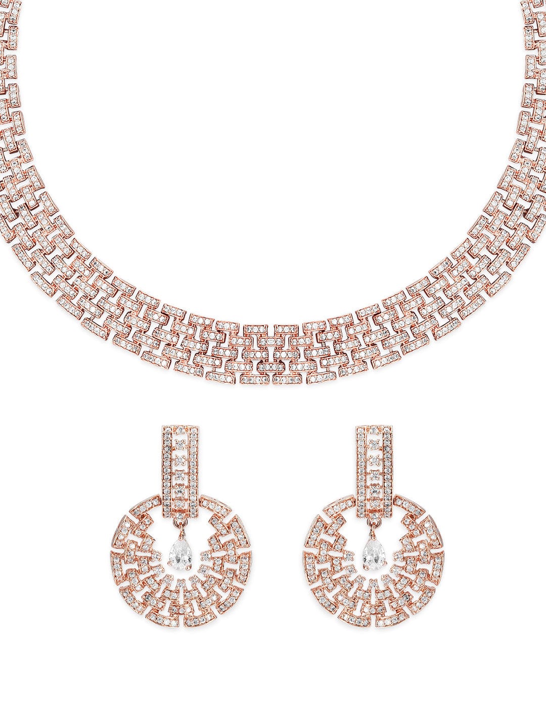 Rubans Rose Gold Plated Zirconia Stone Studded Necklace Set. Necklace Set
