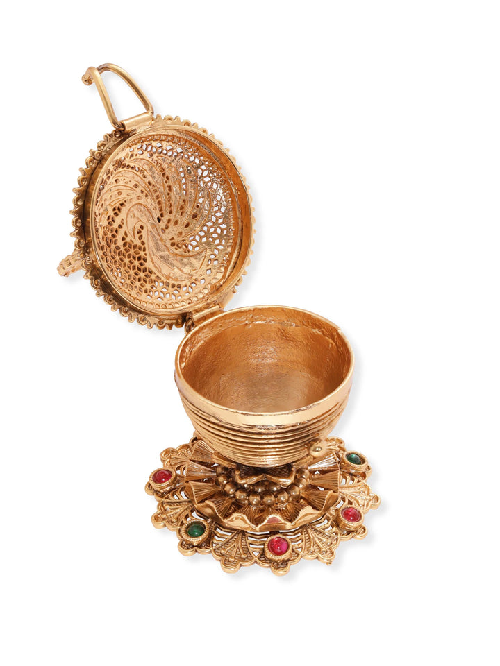 Rubans Sacred 24K Gold-Plated Kumkum Box Featuring Laxmi Goddess Motif Kumkum Box
