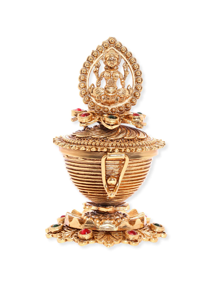 Rubans Sacred 24K Gold-Plated Kumkum Box Featuring Laxmi Goddess Motif Kumkum Box