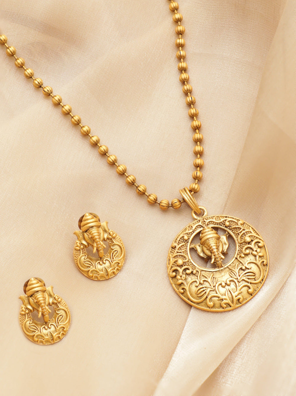 Rubans Sacred Serenity Gold Toned Ganesha Idol Necklace Set Jewellery Sets