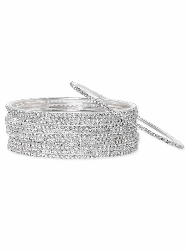 Rubans Set of 12, rhodium-plated dazzling white crystal studded bangles Bangles & Bracelets