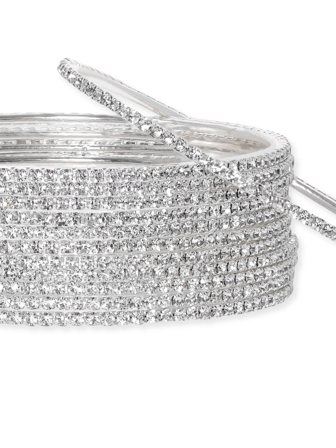 Rubans Set of 12, rhodium-plated dazzling white crystal studded bangles Bangles & Bracelets