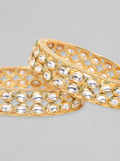 Rubans Set Of 2 18K Gold Toned Emerald Studded Bangles Bangles &amp; Bracelets