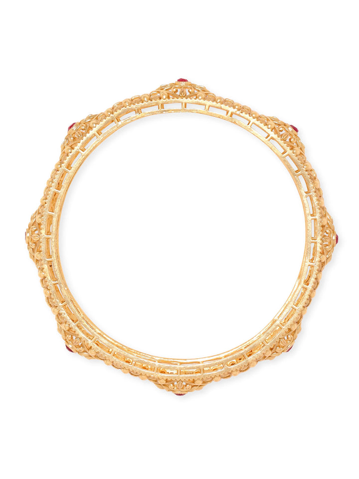 Rubans Set of 2, 22K Gold plated Kemp stone studded Filigree detail statement bangles  " Bangles & Bracelets