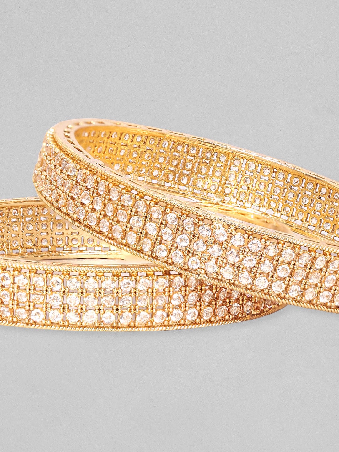 Rubans Set Of 2, 24K Gold Plated Premium Round Kundan Studded Statement Bangles Bangles &amp; Bracelets