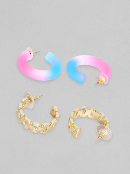 Rubans Set Of 2, Gold &amp; Enamal Hoop Earrings