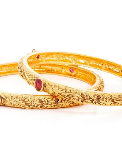 Rubans Set Of 2 Gold-Plated Faux Ruby Handcrafted Bangles Bangles &amp; Bracelets