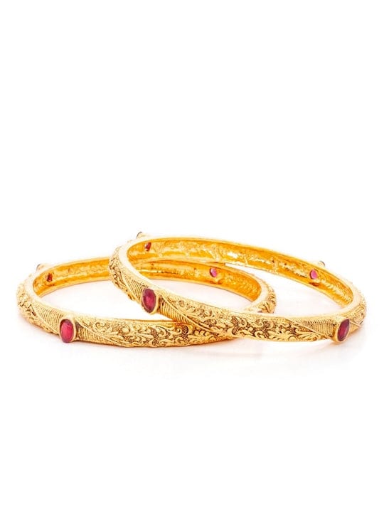 Rubans Set Of 2 Gold-Plated Faux Ruby Handcrafted Bangles Bangles &amp; Bracelets