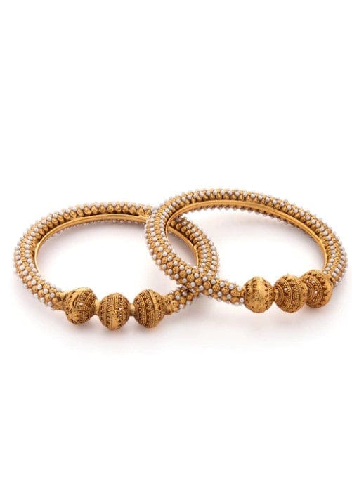 Rubans Set Of 2 Gold-Plated  White Pearls-Studded Handcrafted Bangles Bangles & Bracelets