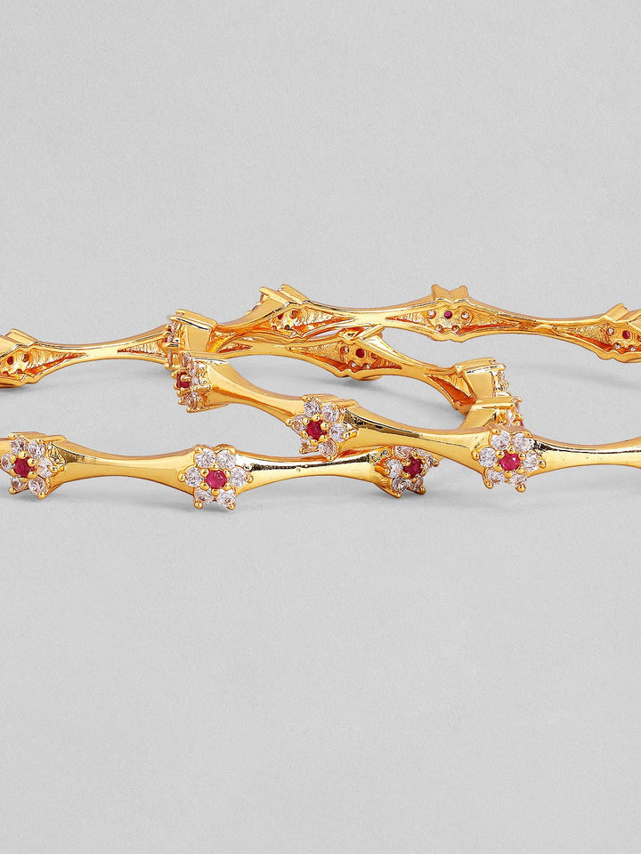 Rubans Set Of 2 Gold-Plated White Studded Handcrafted Bangles Bangles & Bracelets