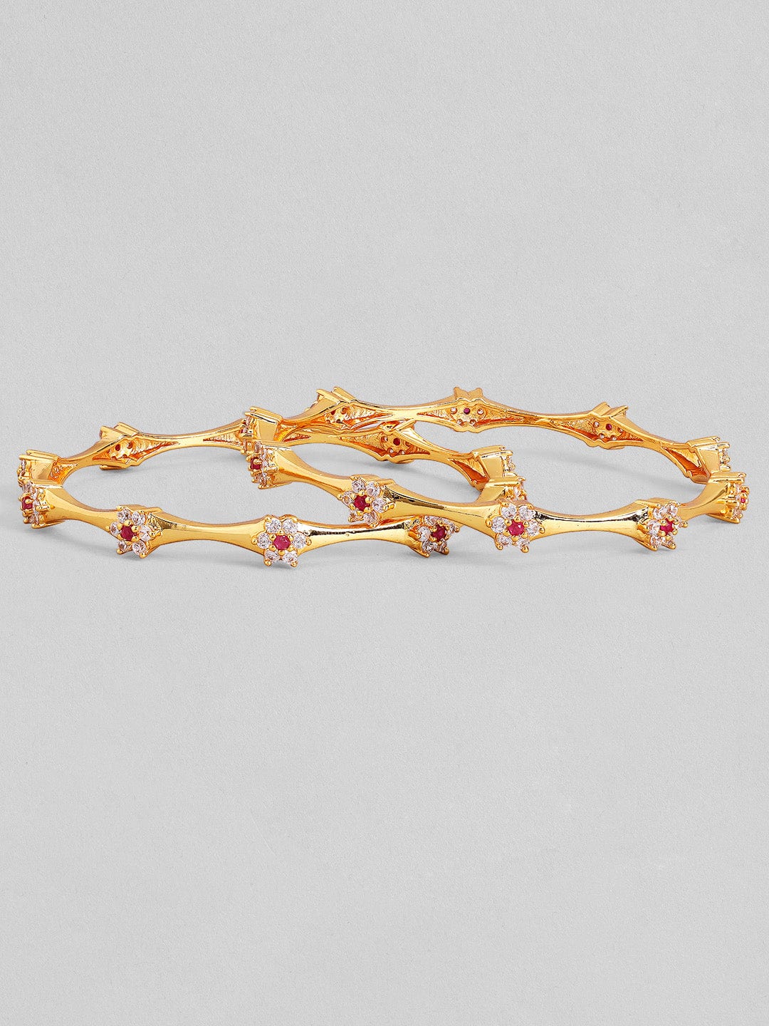 Rubans Set Of 2 Gold-Plated White Studded Handcrafted Bangles Bangles &amp; Bracelets