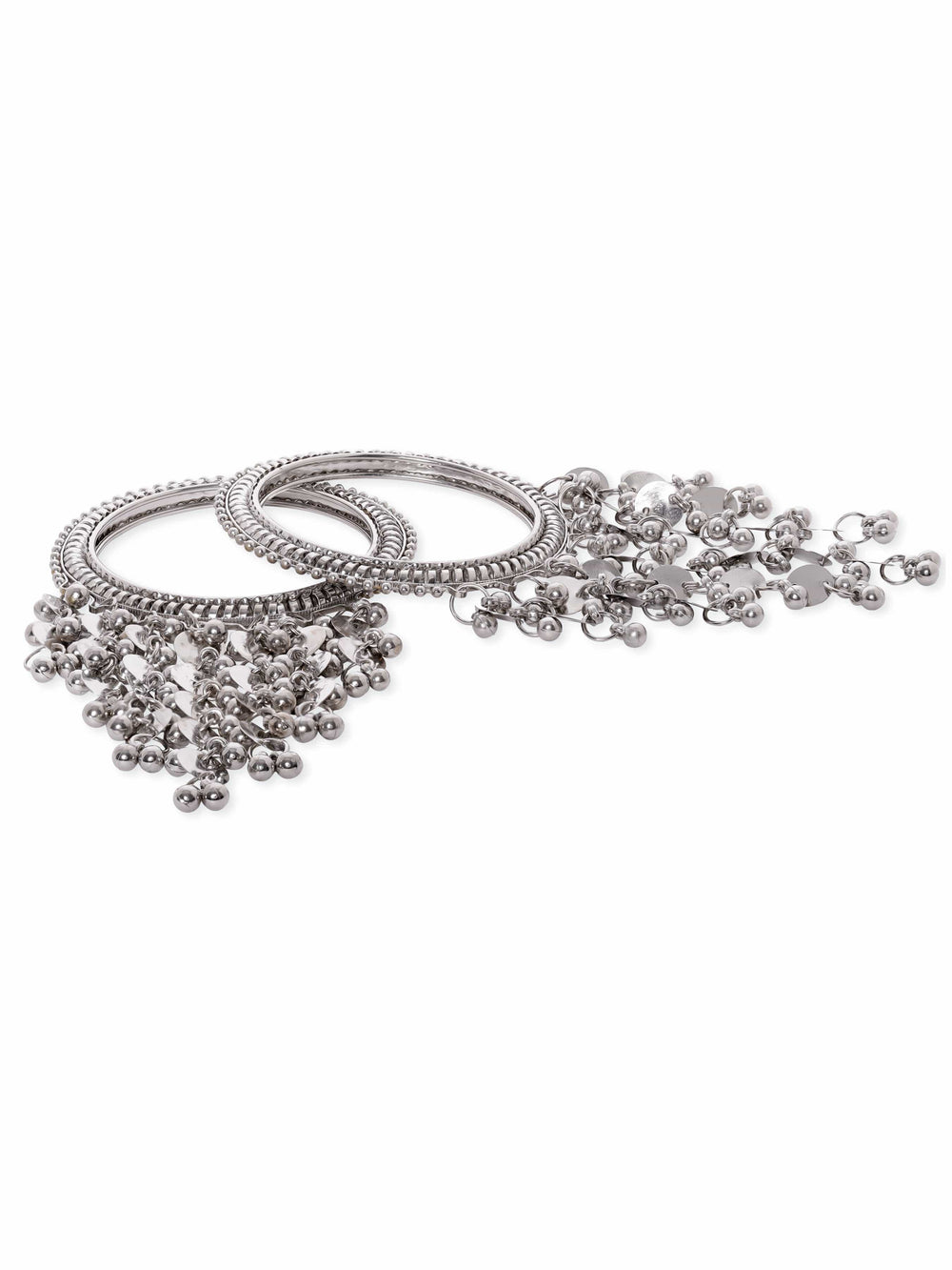 Rubans Set of 2, Oxidized silver-plated ghungroo tassels statement bangles Bangles & Bracelets