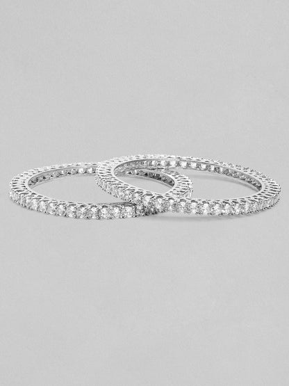 Rubans Set of 2 Silver-Plated Handcrafted AD Studded Bangles Bangles &amp; Bracelets