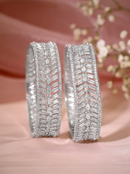 Rubans Set of 2 Silver Plated Zirconia Stone Studded Bangles Bangles &amp; Bracelets